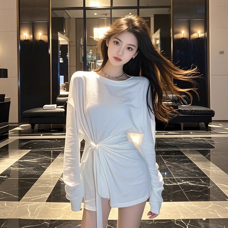 2026春季新款圆领长袖扭结绑带连衣裙设计感裙子纯欲辣妹风穿搭女,女装/女士精品,连衣裙,淘宝优惠券,粉丝福利购,淘宝优惠卷