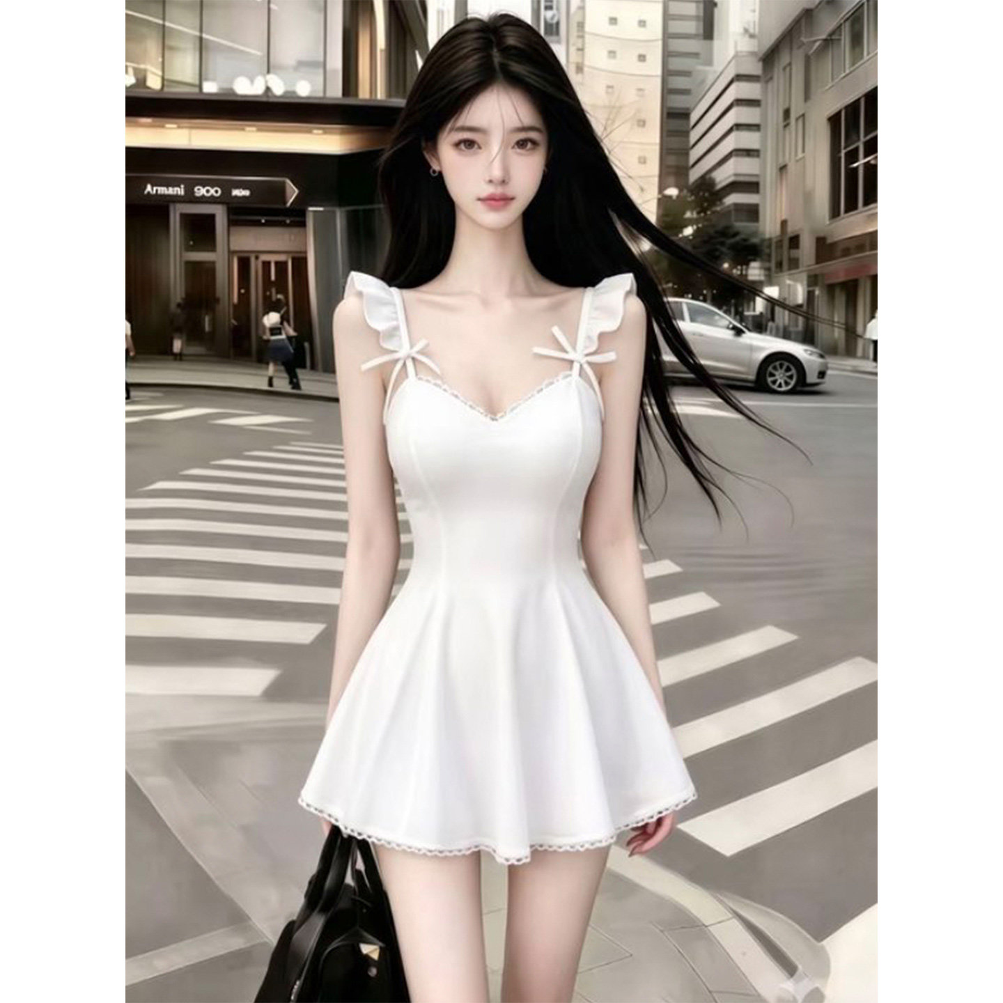性感气质花边蝴蝶结辣妹连衣裙图片