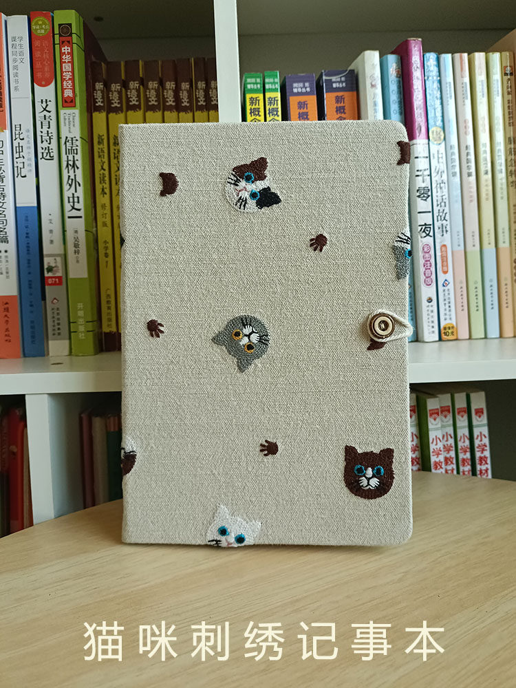 A5 패브릭 자수 고양이 메모장 학생 작업 기록 백지 일기 A6 휴대용 노트