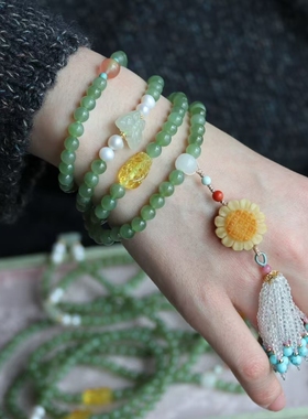 天然和田玉手链女款多圈时尚项链百搭饰品送女友闺蜜生日礼物原创