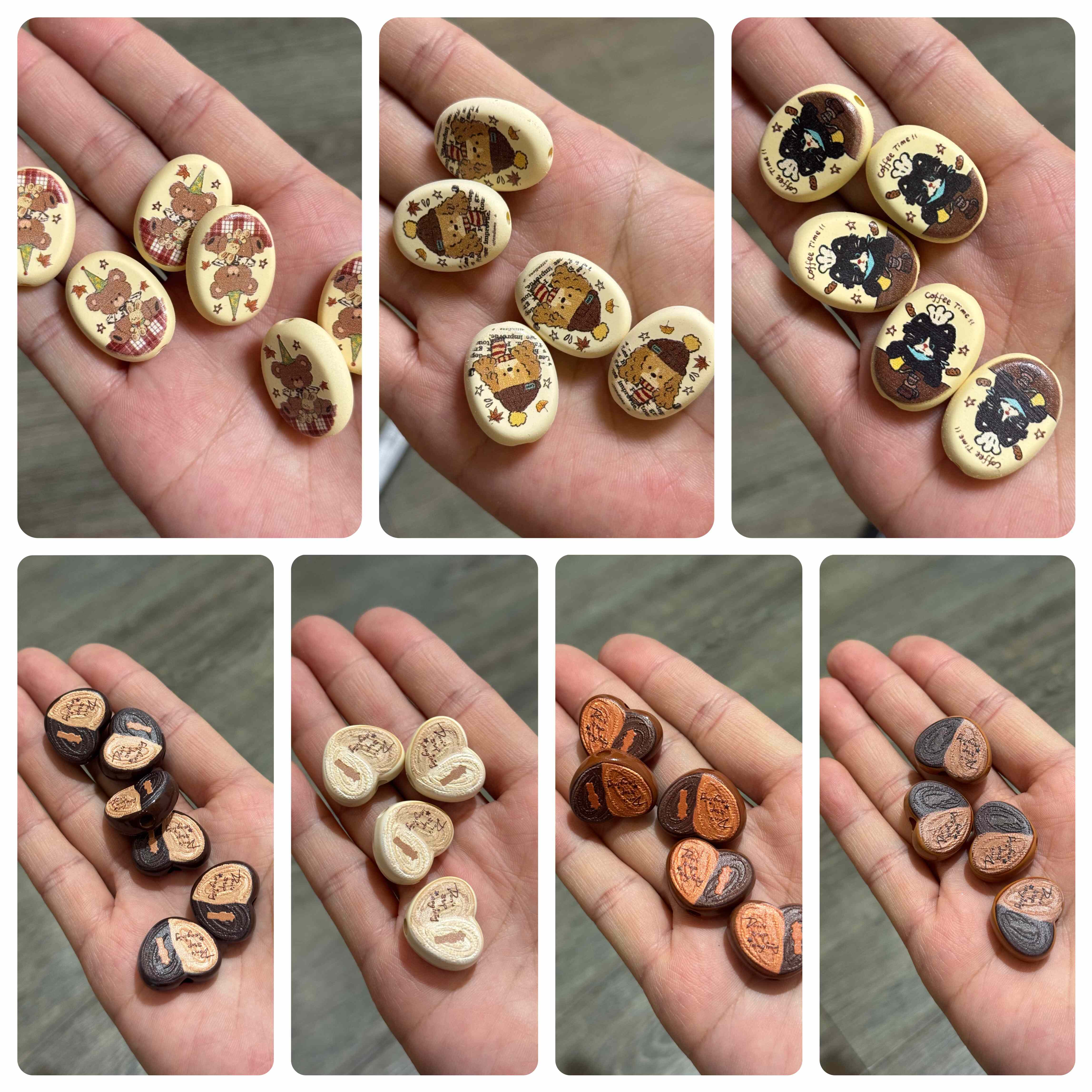 秋冬咖蝴蝶酥小馒头面包方块手感漆圆饼印花瑞士卷珠DIY手机配饰