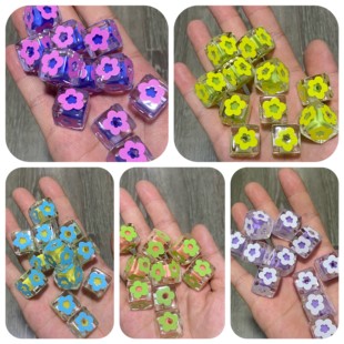 陈明新珠中珠透色五瓣印花夏日可爱方块DIY手机包链女童项链配件