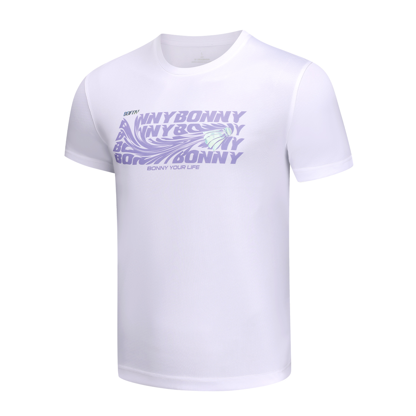BONNY羽毛球服男白色短袖T恤运动服polo衫运动衫圆领休闲宽松logo