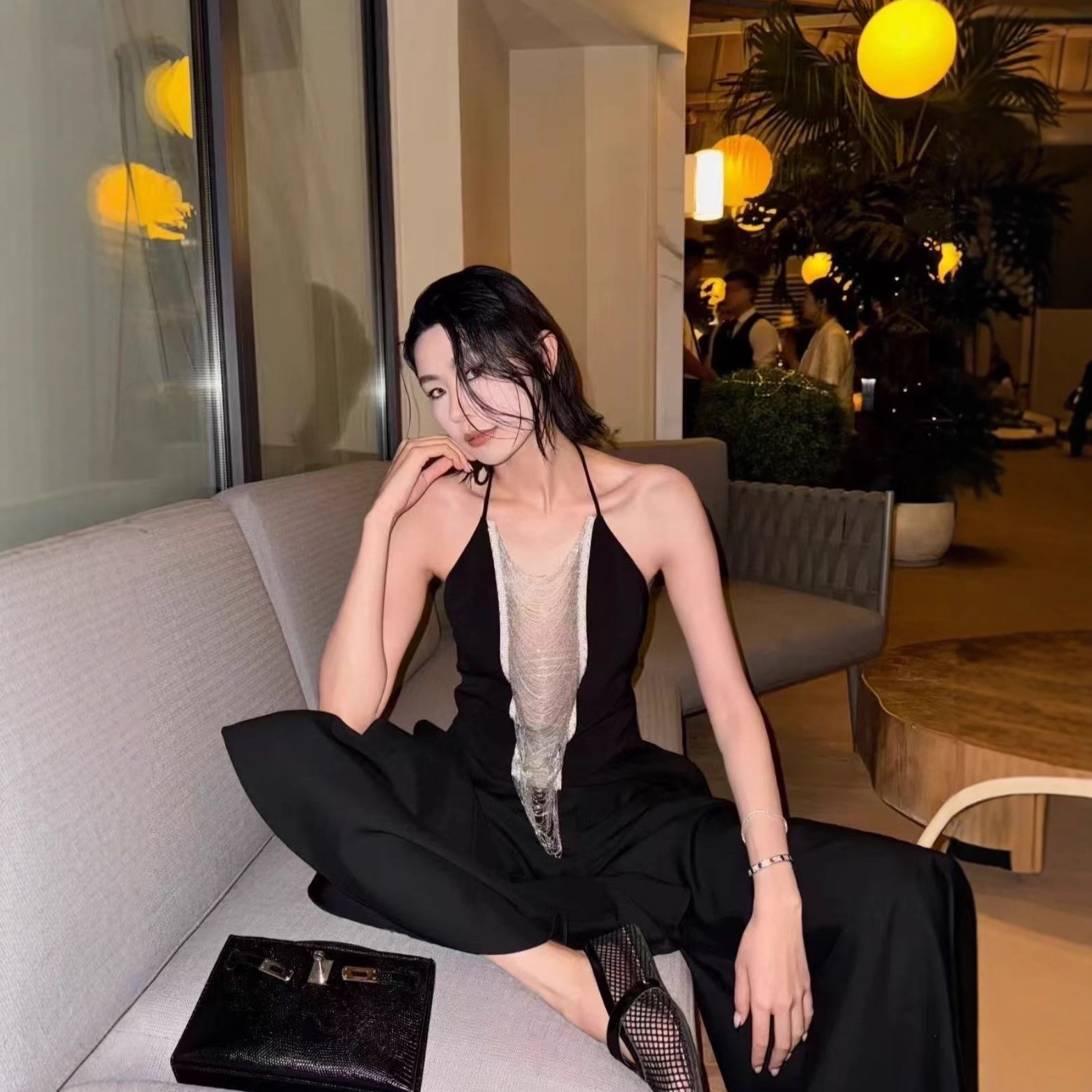小香风亮流苏吊带背心女
