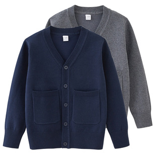 TEMU希音跨境春秋亲子装jk校服中大儿童毛衣外套口袋女童针织开衫