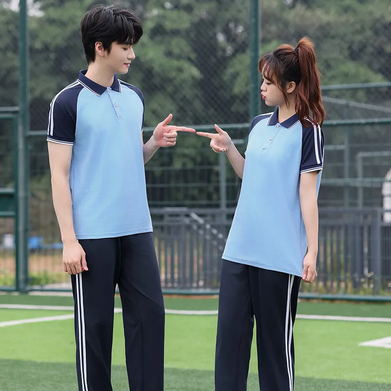 初中校服套装春秋季学院风高中生班服蓝白色运动会服装三件套