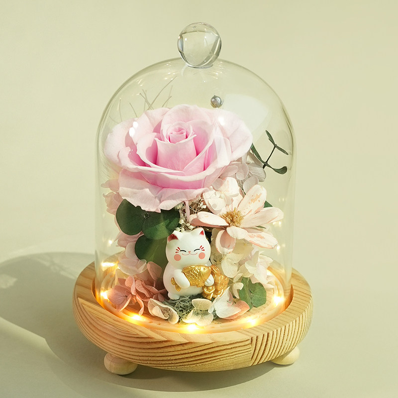 DIY手工礼物永生花招财猫玫瑰花