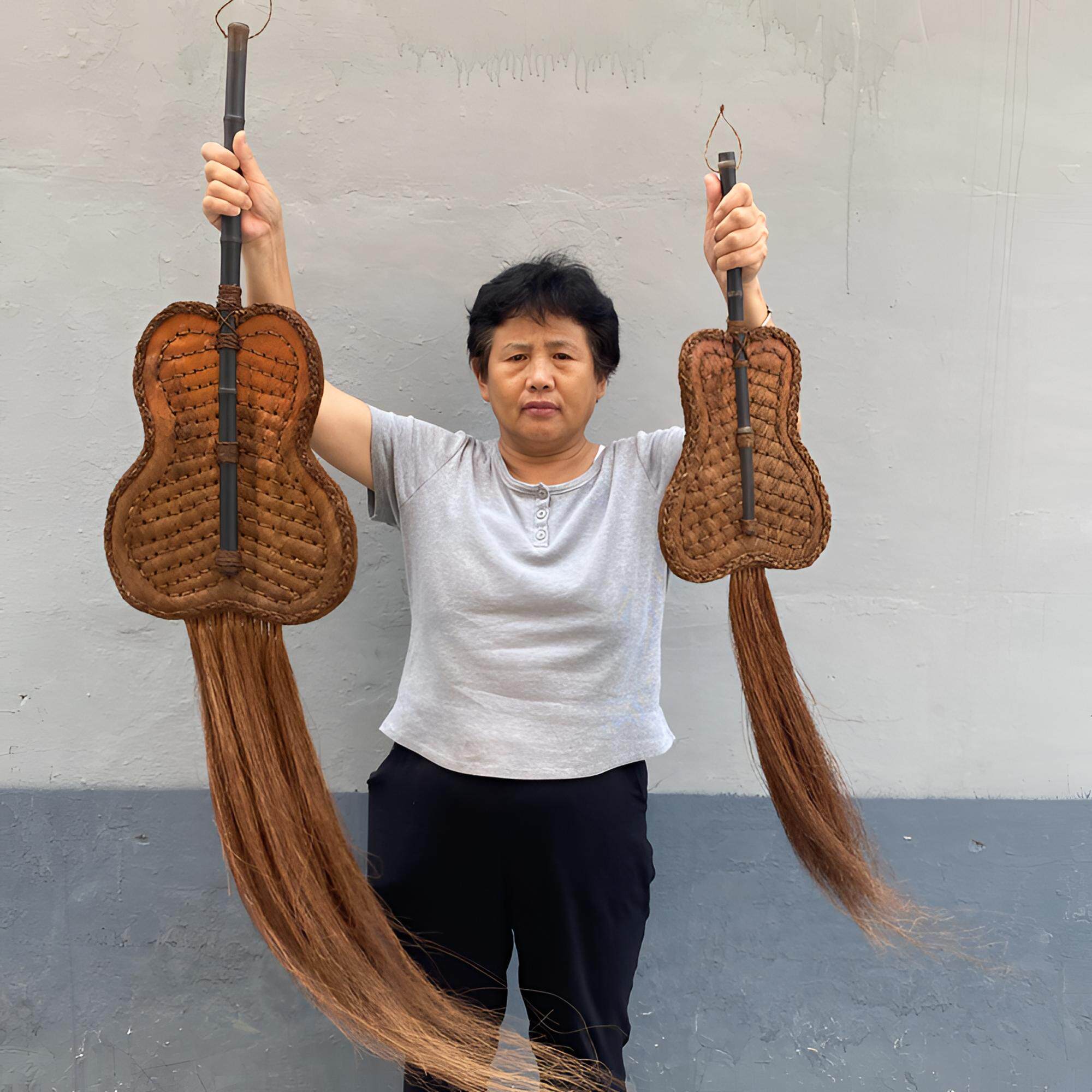 手工精编五明扇萨祖扇道士法器紫竹柄棕编芭蕉扇降魔扇空间摆件