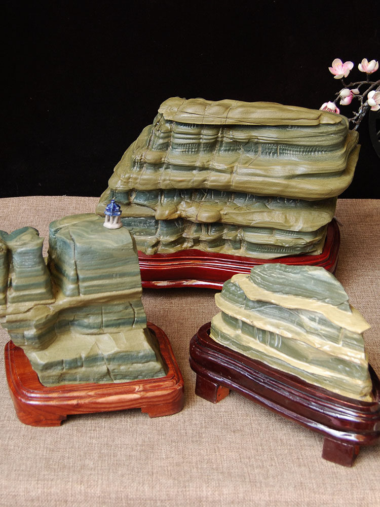 松花石天然原石摆件家居室内办公书房案头玄关千层石观赏招财奇石