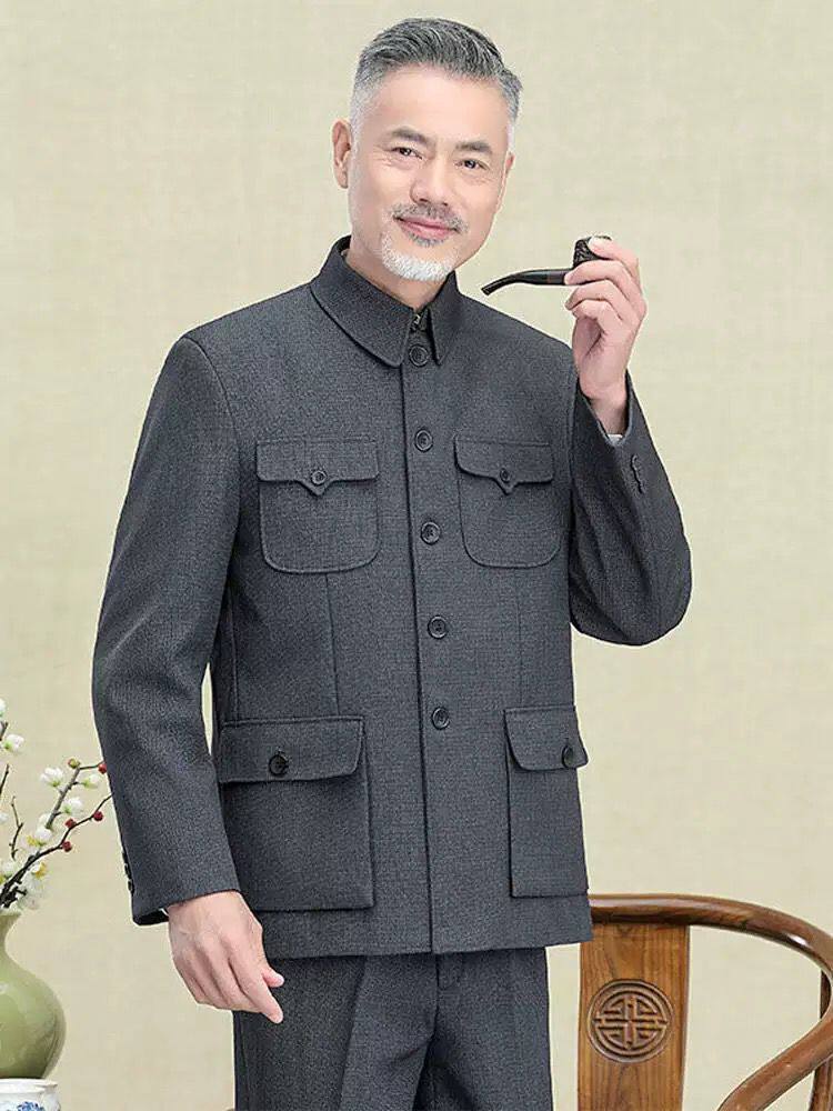 中山装男套装2025老人衣服爸中山装