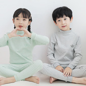 全棉秋冬儿童睡衣套装 加绒半高领纯棉男女童保暖内衣秋衣秋裤