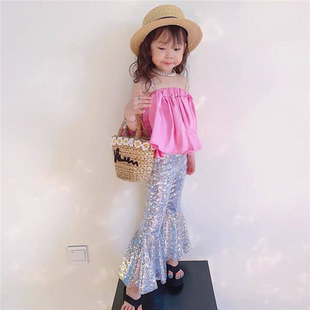 走秀摇滚儿童演出服复古个性潮服时尚喇叭裤女童港风机车年代