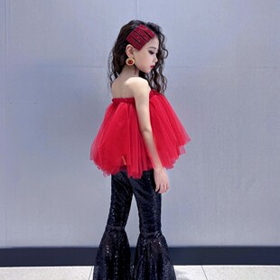 儿童港风复古年代演出服8090女童喇叭裤走秀服装幼儿园表演