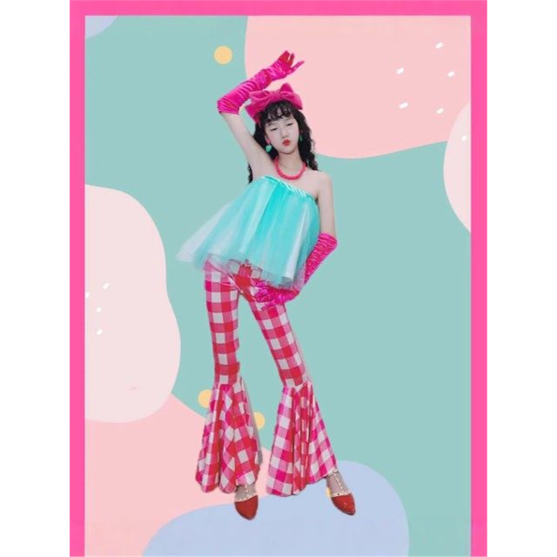 复古女童风味蓬蓬格子港喇叭裤纱儿童套装定制时尚演出服走秀抹胸,童装/婴儿装/亲子装,儿童演出服,淘宝优惠券,粉丝福利购,淘宝优惠卷