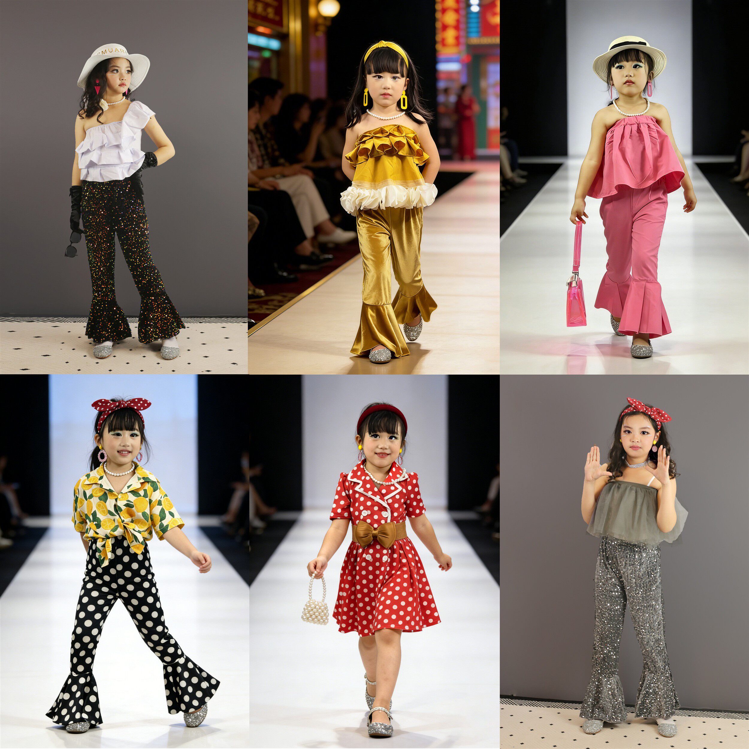 8090年代儿童演出服港风怀旧复古女童装幼儿园走秀表演套装喇叭裤