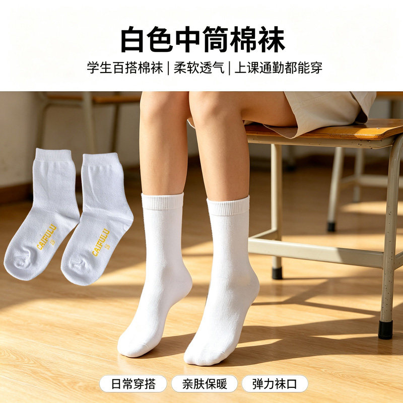 学生白袜秋冬款棉袜儿童纯白色男童女童大童舞蹈袜子配校服运动袜