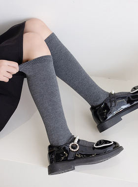 儿童袜子灰色学生校服中筒袜女童及膝小腿袜春秋男大童白色长筒袜