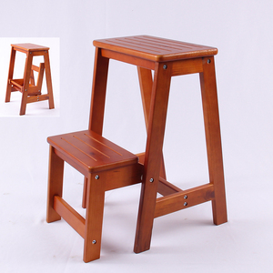 全实木两步登高梯多功能折叠梯换鞋凳子加厚创意梯椅移动松木梯凳