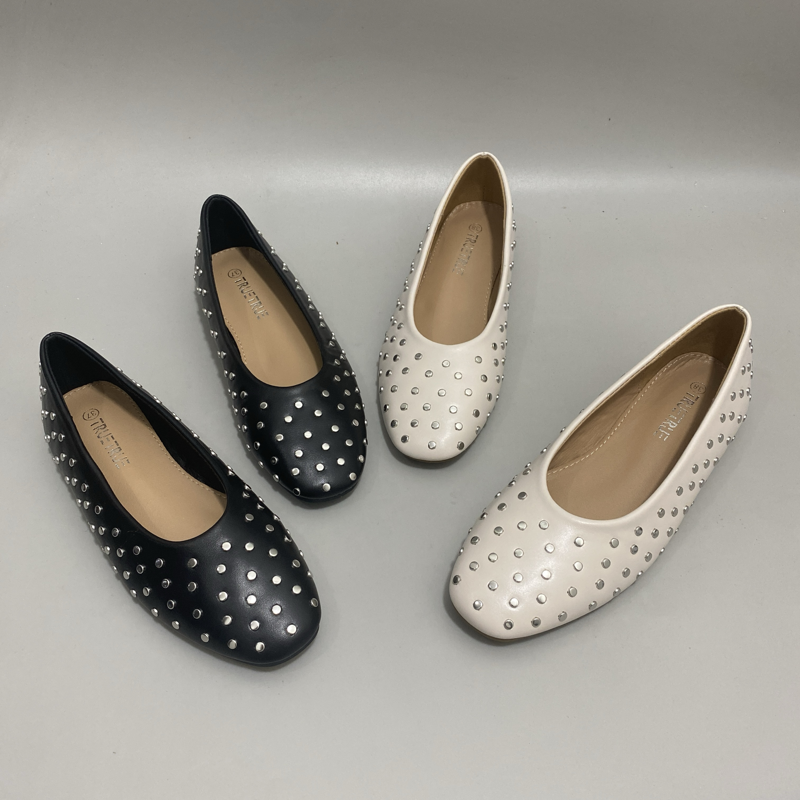 外贸原单2025新款时尚铆钉女鞋圆头浅口平底单鞋百搭休闲玛丽珍鞋