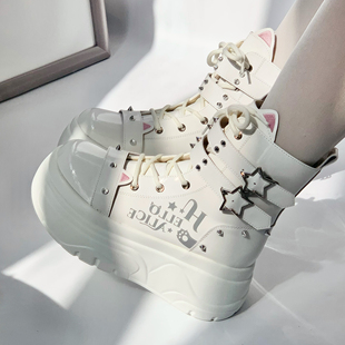 暗夜猫猫侠 lolita鞋哥特风叛逆亚文化y2k增高厚底鞋高帮鞋铆钉