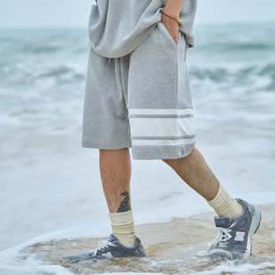 FEAROM夏季男士休闲短裤日系复古撞色拼接宽松直筒基础五分裤潮流