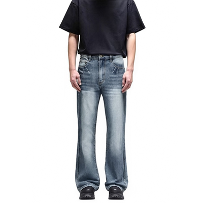 FEAROM 2025复古做旧水洗蓝微喇渐变牛仔裤男女潮牌百搭长裤