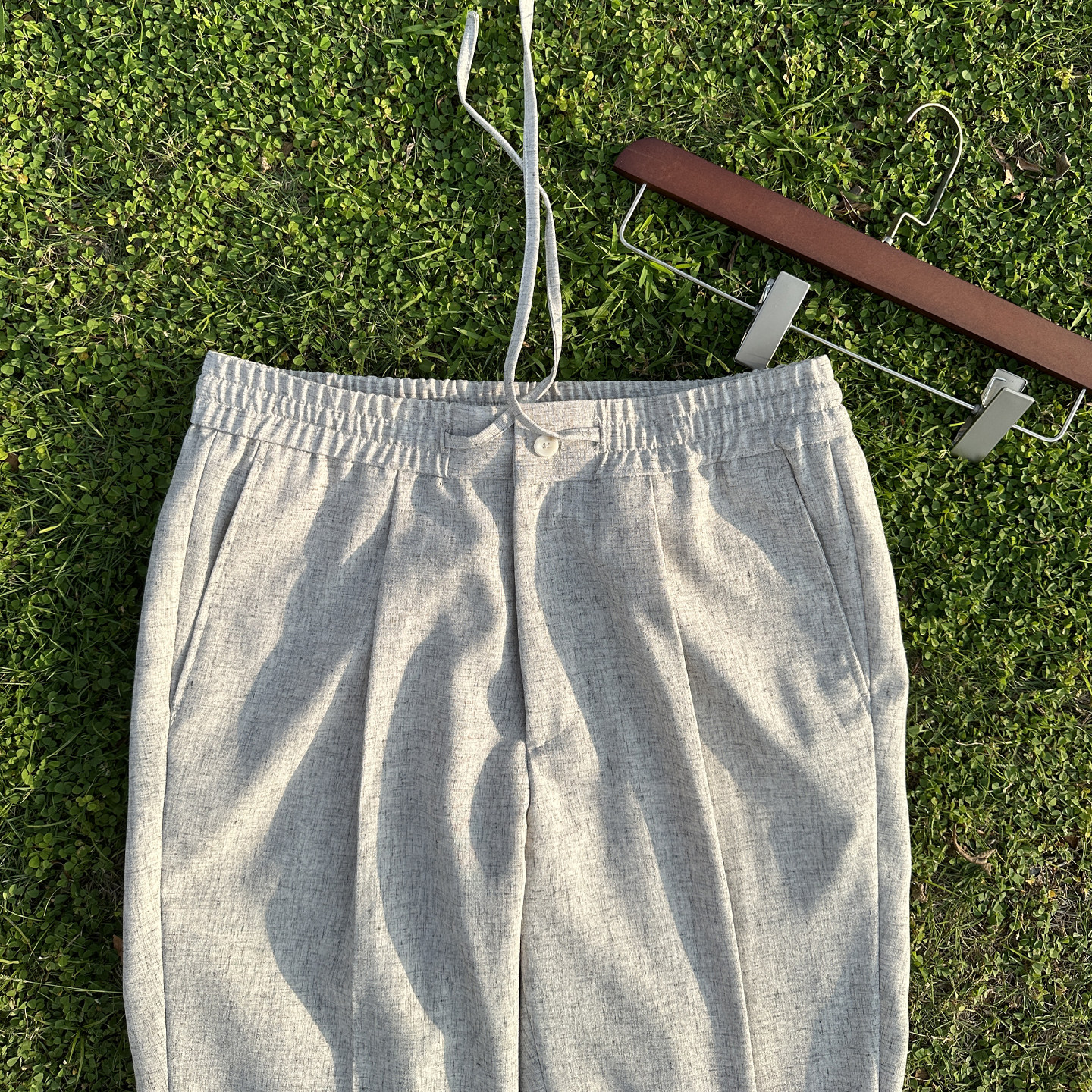 定制男士松紧休闲裤老钱风系绳亚麻长裤夏季薄款高腰手工西裤订做