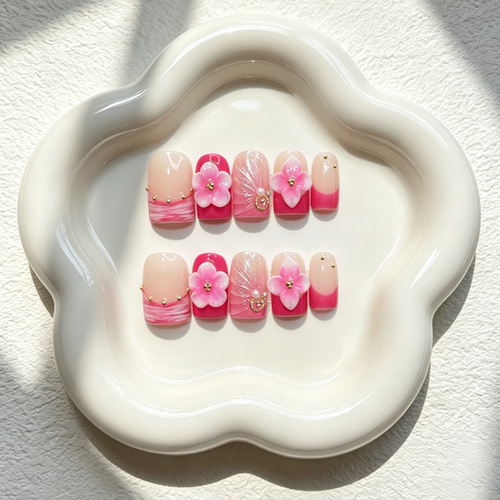 【18-K-K053】手工穿戴甲法式手绘中长款显白轻奢高级感网红美甲