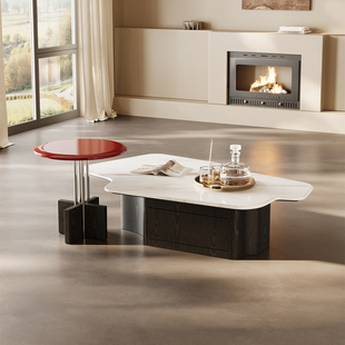 彼爱1生天然奢石茶几意式极简家用客厅异形可储物高级大理石茶几