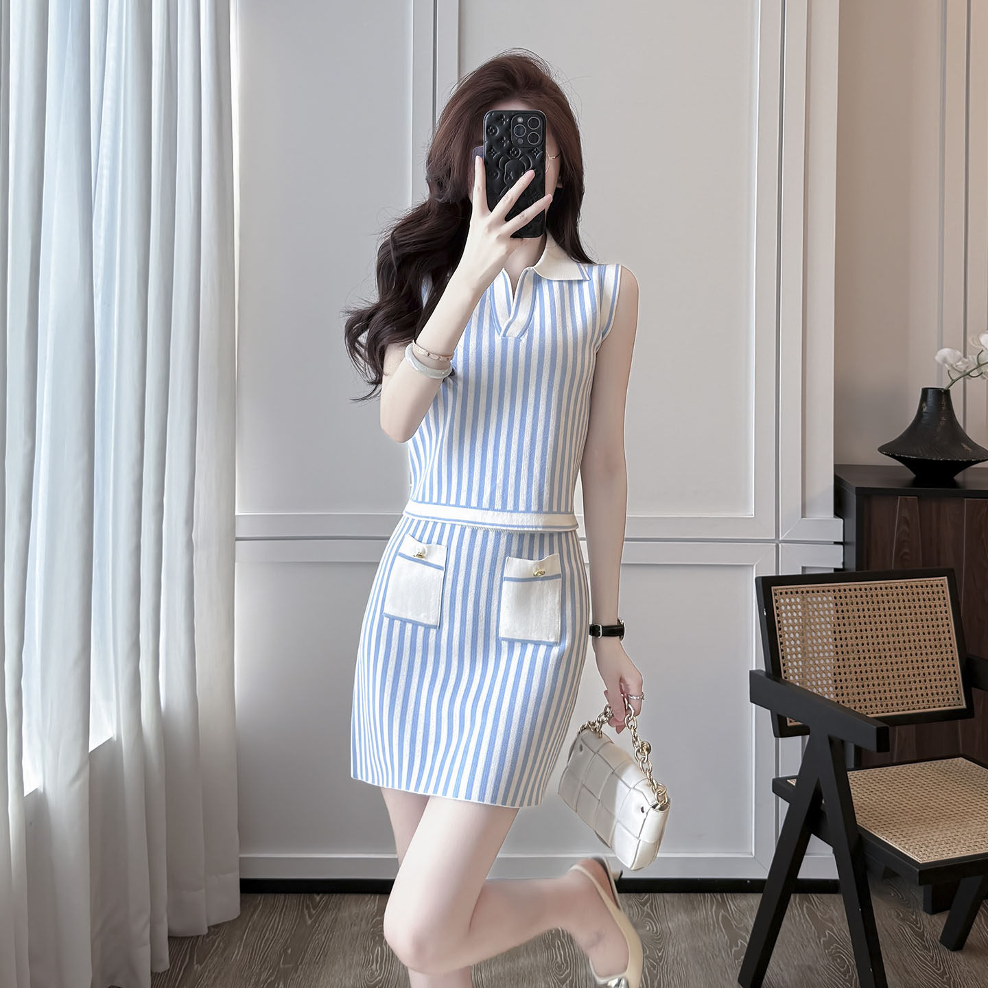 小香风针织套装裙女两件套2026夏季新款休闲时尚无袖上衣半身裙子