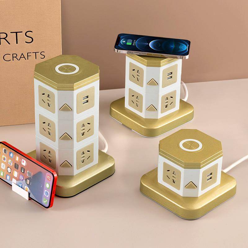多功能立体式插座带无线充电插排家用办公插线板宿舍拖线板带USB