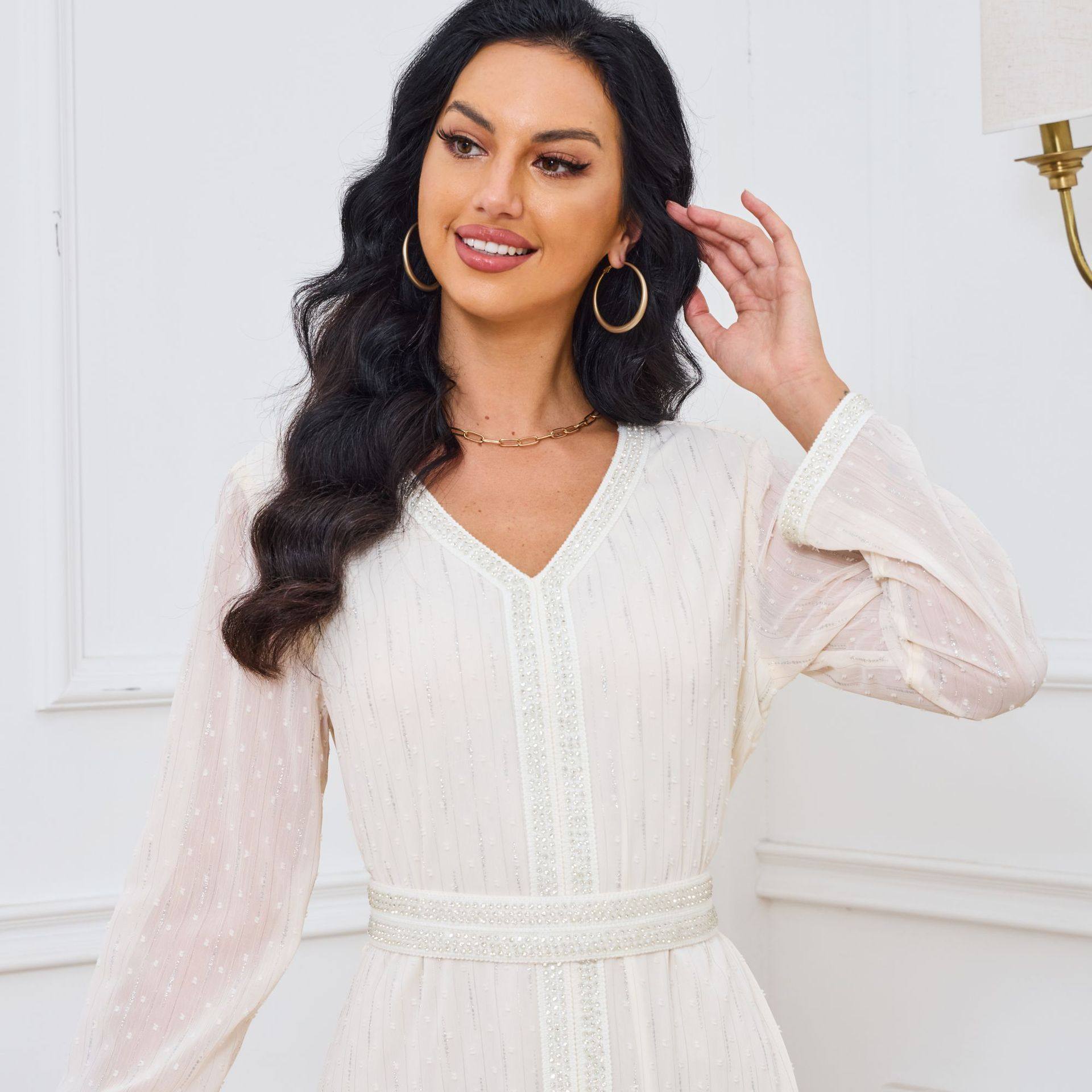 new muslim dress新款中东跨境外贸阿拉伯袍子女烫金长连衣裙078