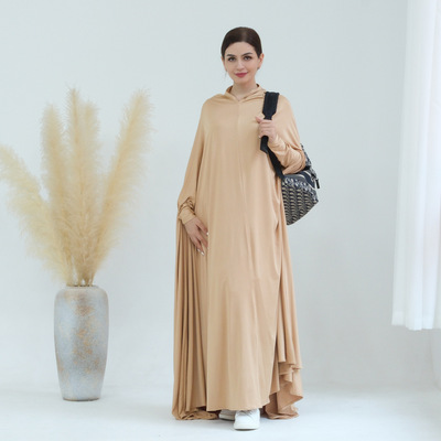 Plus size bat hooded dress纯色大码蝙蝠款连帽女士连衣裙LR628