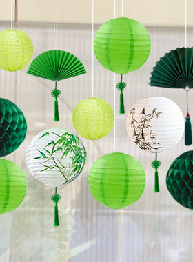 春天绿色系竹子纸灯笼国风古典传统梅兰竹菊吊灯罩古风汉服纸灯罩