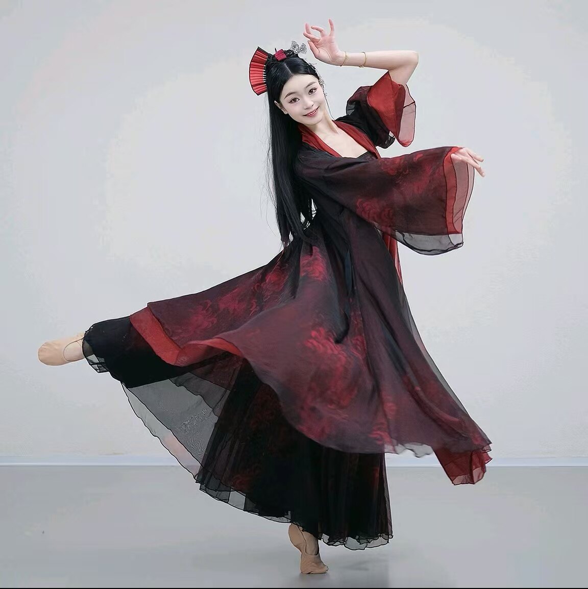 国风爵士古典舞大摆纱衣女飘逸仙气大摆裙演出服表演服新中式艺考