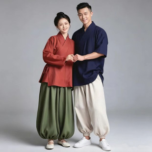 青山渐明制传统交领汉服素色横卧领长袖男女款春夏古典禅服居士