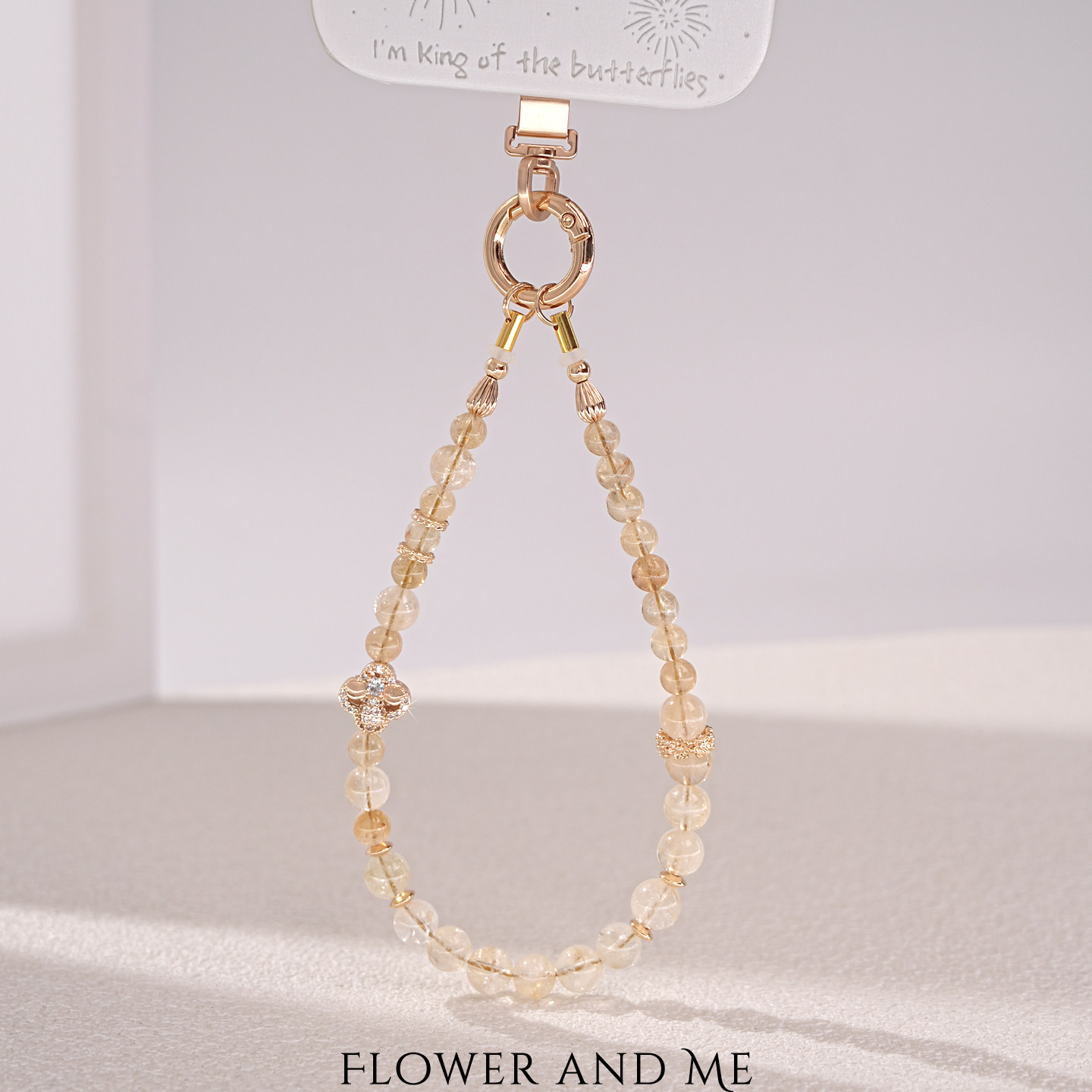 天然水晶黄水晶合金锆石精致招财运祈福钢绳手机挂链车钥匙扣链