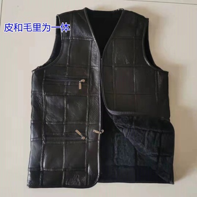 特价真皮马甲皮毛一体冬纯羊毛背心中老年保暖皮坎肩户外时尚男装
