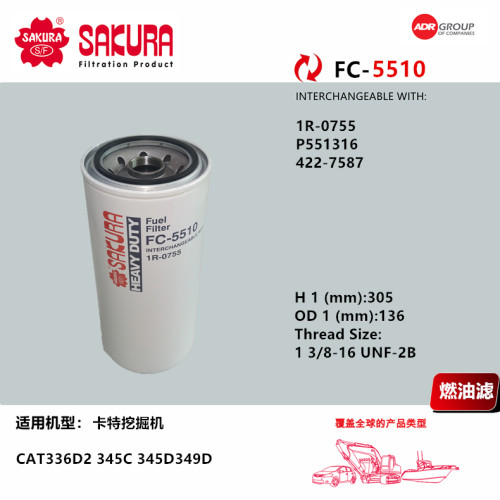 FC5510卡特挖机336D2 345C 345D349D柴滤1R0755 P551316 422-7587