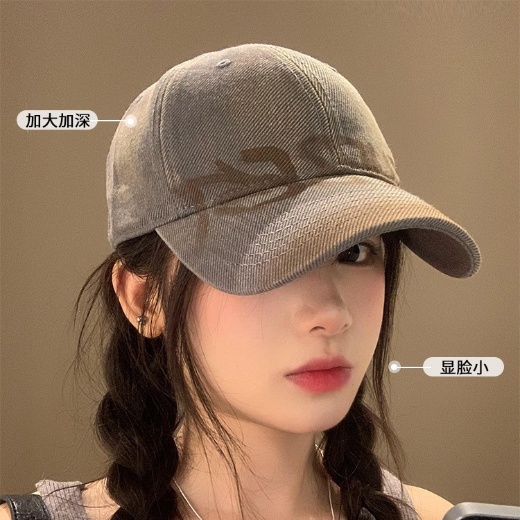 美式复古字母灰色棒球帽女宽帽檐大脸显脸小鸭舌帽百搭大头围帽子