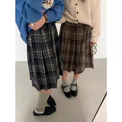 复古毛呢百褶学院半身裙