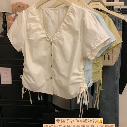 设计感抽绳上衣女夏法式