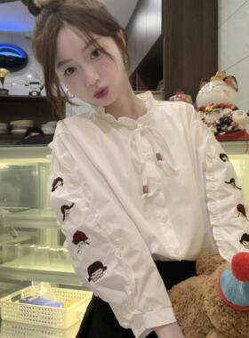 法式刺绣别致白色衬衫女春季2025新款宽松设计感小众洋气内搭上衣