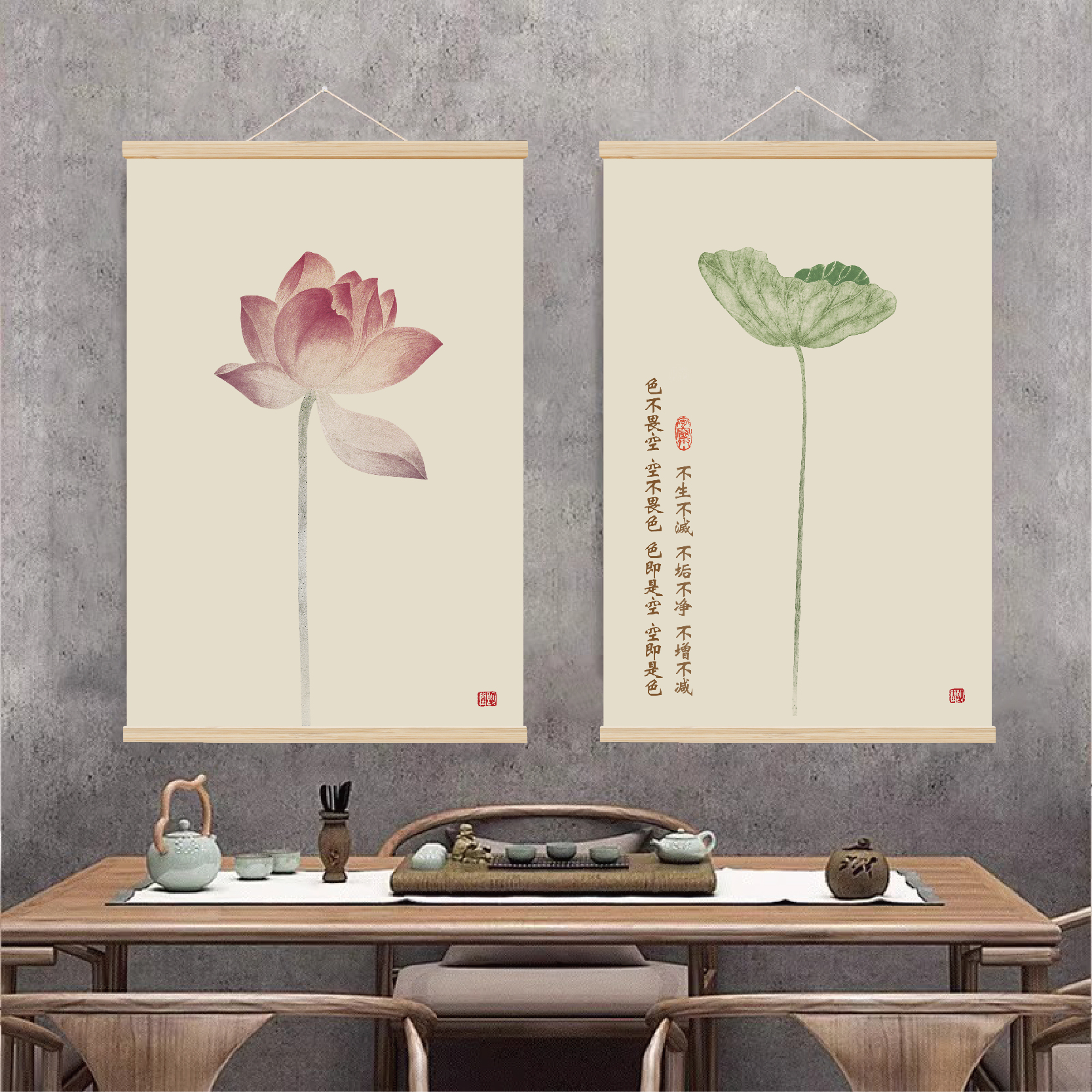 新中式荷花艺术办公室装饰画书房挂画茶室房间禅意字画挂布背景布图片