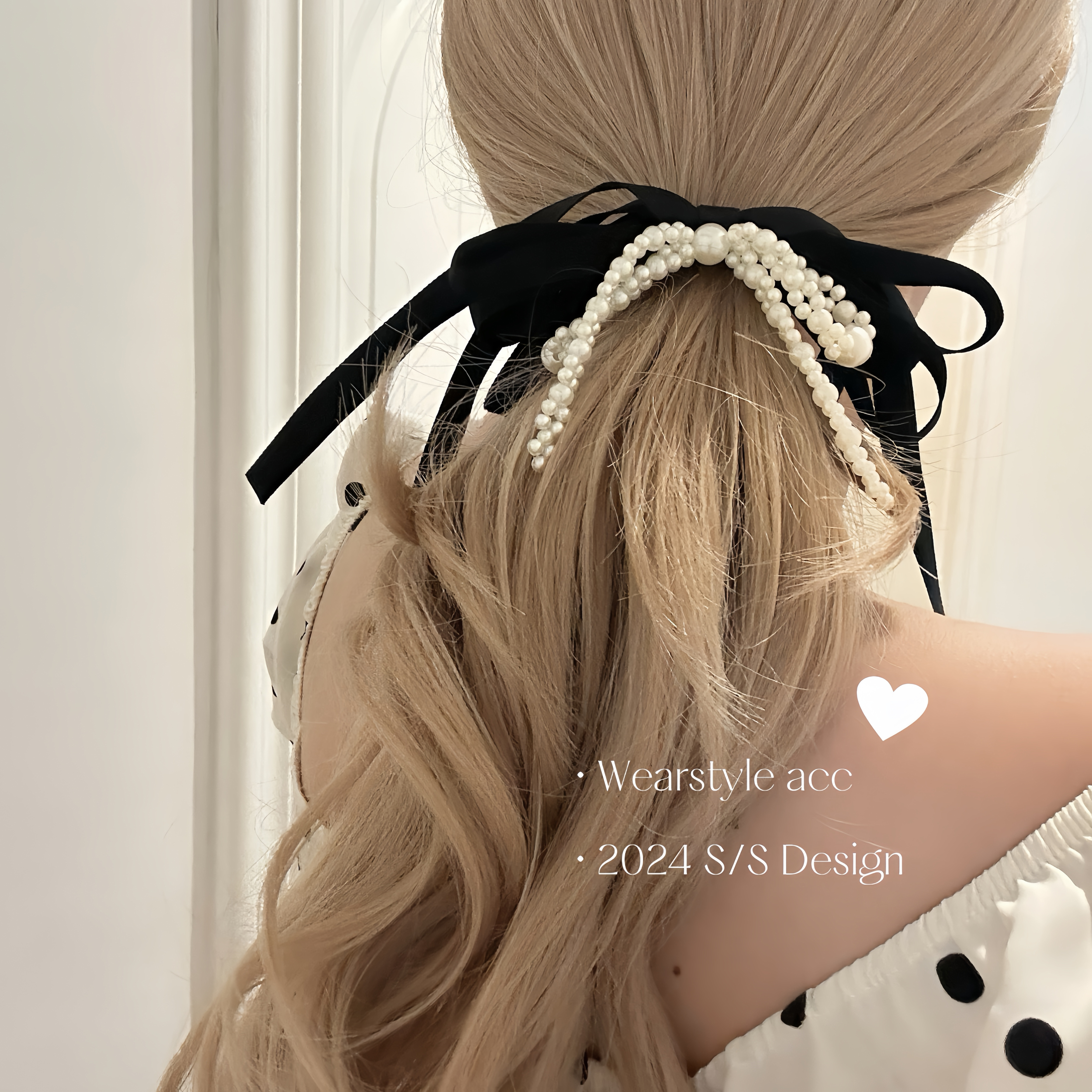 半眠奶兔兔|韩国丝带大蝴蝶结珍珠皮筋发绳女飘带高马尾头绳发圈