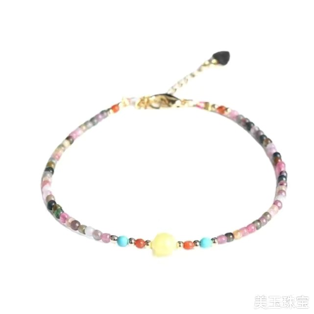 碧玺小米珠手链手串脚链糖果彩色冰淇淋马克龙搭配蜜蜡绿松南红