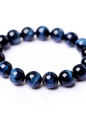 正品天然蓝虎眼石蓝色虎睛石木变石圆珠手链手串散珠20mm*11男