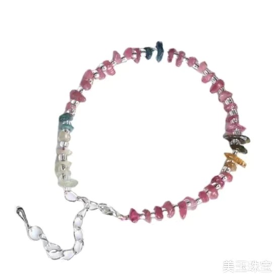 天然碧玺手链手串脚链糖果彩虹色随形碎石女款汉服配饰民族风DIY
