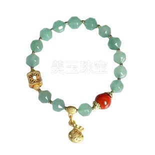 天然玉石手链东陵玉切面珠古法金钱袋子玛瑙路路通汉服配饰手串