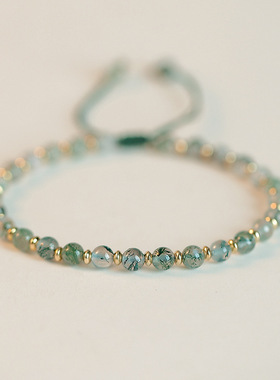 天然水草玛瑙手链苔藓玛瑙绿色小众设计闺蜜转运珠手工编织幸运